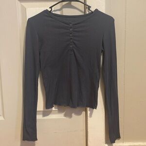 2000s Style Dark Grey/Blue Long Sleeve Button up Top